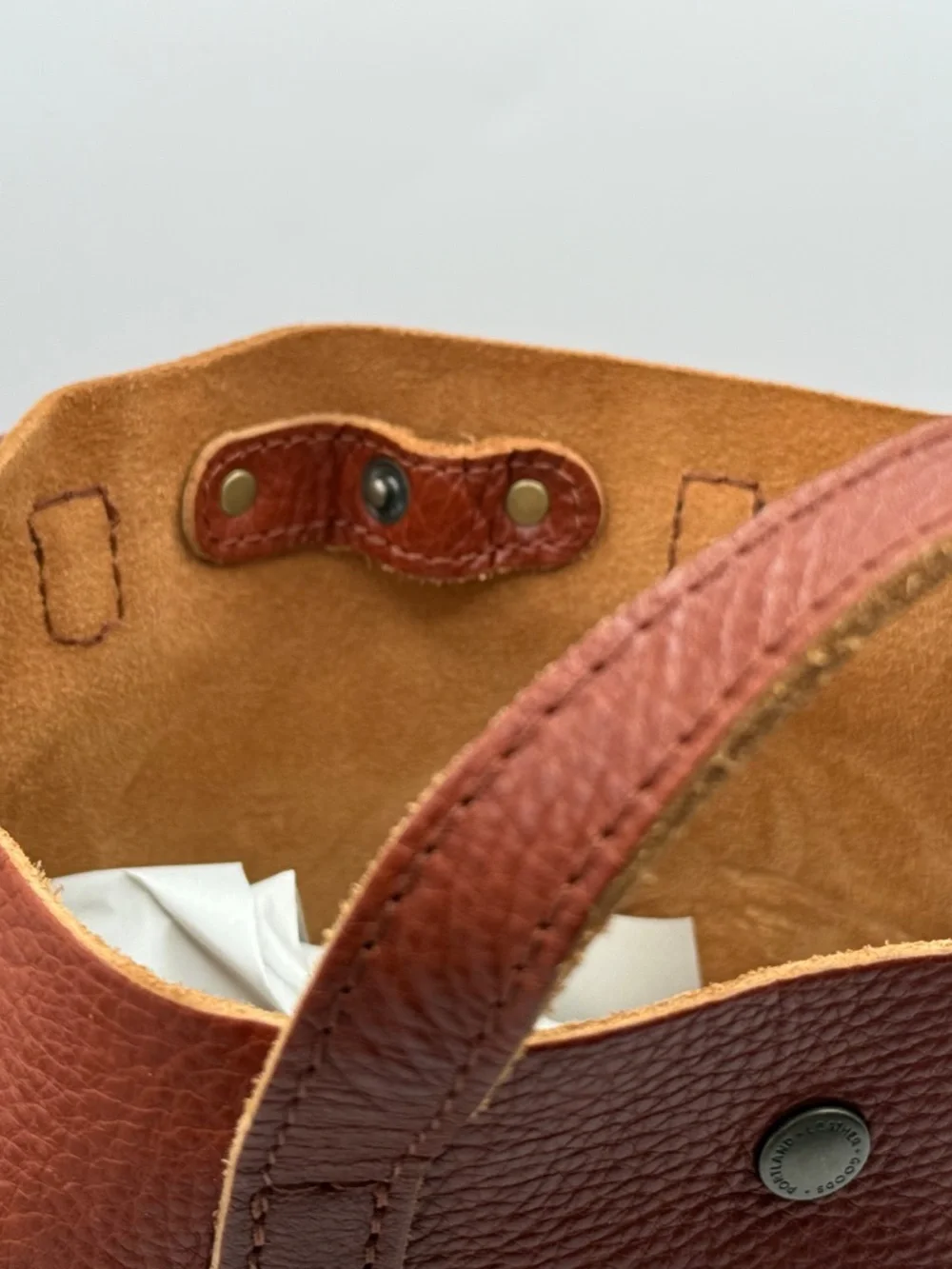 Portland Leather Goods Maple or Sedona Mini Classic Snap Crossbody Tote VGUC - Picture 7 of 12